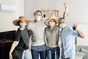 Group Of Friends People Travel In Face Mask