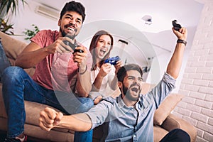 Group of friends play video games
