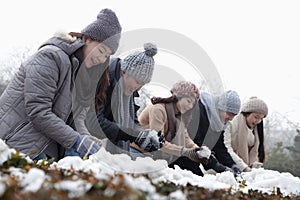 Group of Friends Playing in the Snow