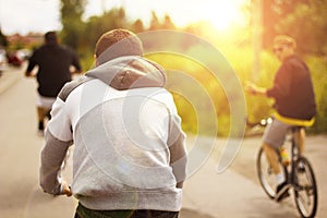 Group of friends riding bicycles