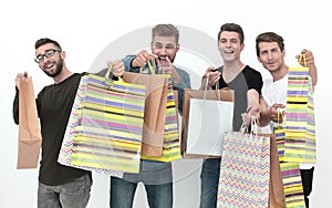 group of friends with shopping bags