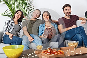 Group of friends sport fans watching basketball game time together