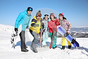 Group of friends taking selfie. Winter vacation