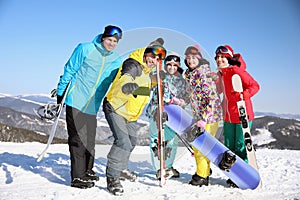 Group of friends taking selfie. Winter vacation