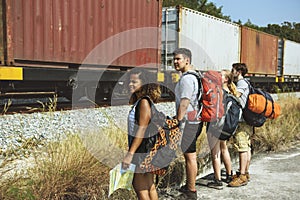 Group of friends traveling together