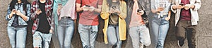 Group of friends using smart mobile phones app - Teenagers addiction to new technology trends - Concept of youth, tech, social and