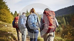 A group of friends walking with backpacks from back on Their Travel and Hiking Escapade