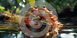 Group of Frogs Mating in a Tropical Rainforest Background for Wildlife Documentation, Ecosystem Art, or Natural Wonders photo