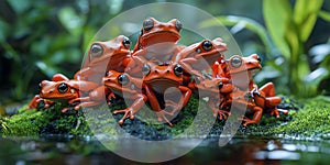 Group of Frogs Mating in a Tropical Rainforest Background for Wildlife Documentation, Ecosystem Art, or Natural Wonders photo