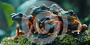 Group of Frogs Mating in a Tropical Rainforest Background for Wildlife Documentation, Ecosystem Art, or Natural Wonders photo