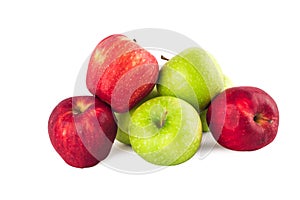 Group of fruit between fresh green apple and  ripe red apple on white background fruit agriculture food isolatedgreen apple and re