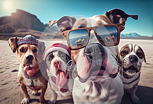 Group of funny dogs on vacation taking a selfie