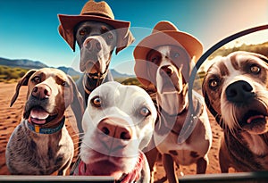 Group of funny dogs on vacation taking a selfie