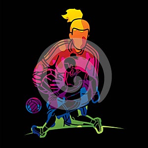 Group of Gaelic Football Female Players Sport Action Cartoon Graphic Vector. photo