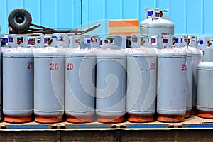 Group of gas cylinders on the truck to be distributed and delivery in local area