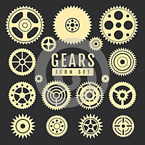 Group of gears isolated on black background.  Cog icon design.