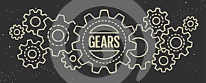 Group of gears isolated on black space background.  Cog icon design.