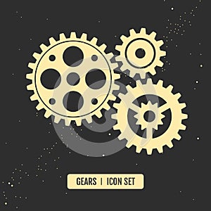 Group of gears isolated on black space background.  Cog icon design.