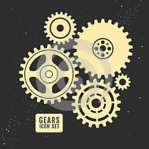 Group of gears isolated on black space background.  Cog icon design.