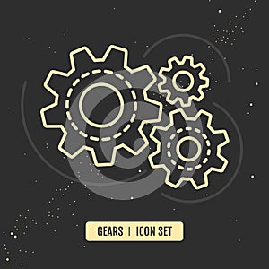 Group of gears isolated on black space background. Cog icon design.