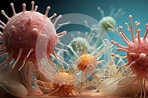 A group of germs sitting on top of a table, a microscopic photo