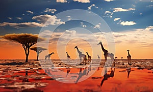 A group of giraffes in the Etosha National Park of Namibia