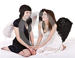 Group girl angel white and black.