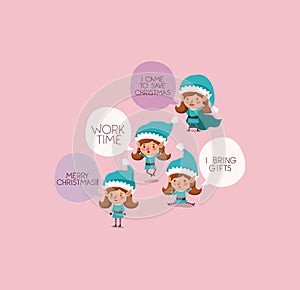 Group of girl santa helpers with speech bubbles