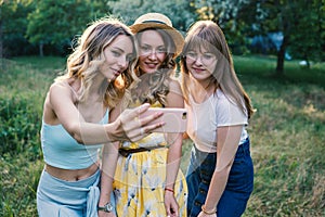 Group of girls friends take selfie photo
