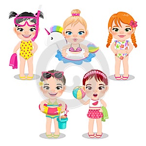 Group of girls playing at the beach on summer holidays vector