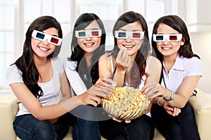 Group of girls watching the movie