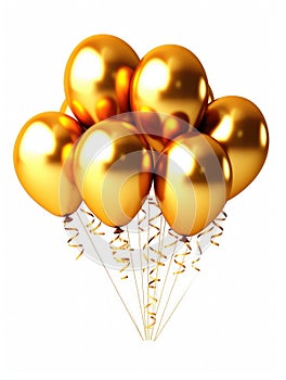 Group of gold balloons on white background