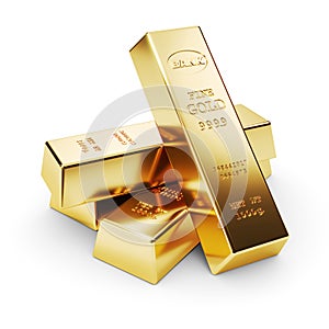 Group of gold bars isolated on white background 3d