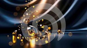A group of gold diamonds on a black surface