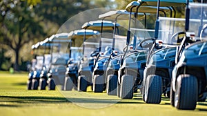 Group of golf carts lined up and ready