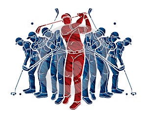 Group of Golf players, Golfer action cartoon sport graphic