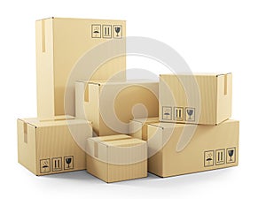 Group of goods in cardboard boxes. 3d