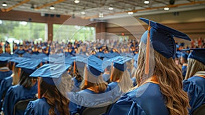 Group of Graduates in Blue Caps and Gowns