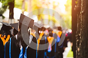 Group of  Graduates during commencement. Concept education congratulation in University.