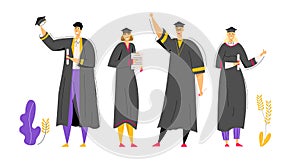 Group of Graduating Students with Diploma. Man and Woman Characters Graduation Education Concept. University Student