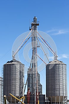 Group of grain silos in Uruguay with blue sky