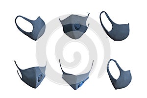 Group of Gray Surgical Masks Face Masks medical mask isolate on White . Face protection against pollution, virus, flu and