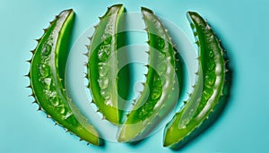 A group of green cactus leaves