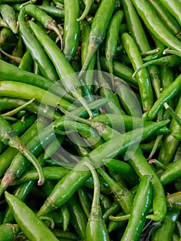 Group of Green chillis in vegitable market