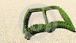 Group of green forest tree on dry ground background as sign of open book