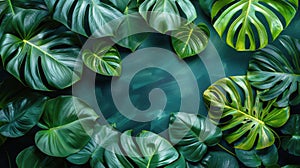 Group of Green Leaves on Green Background