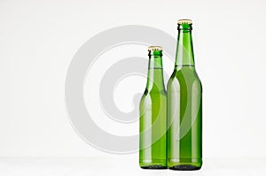 Group green longneck beer bottles 330ml, mock up.