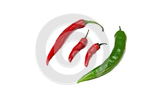 Group of green and red chilly peppers.