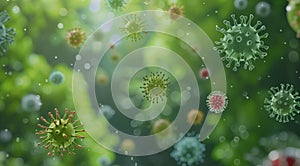 Group of Green and Red Germs on Green Background