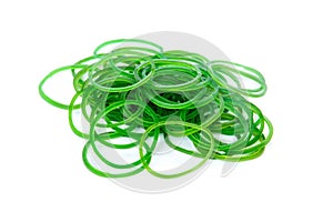 Group of green rubber money bands isolated on white background
